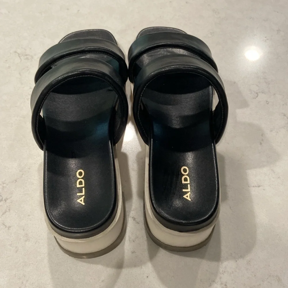 Aldo black slip on platform slide sandal size 8